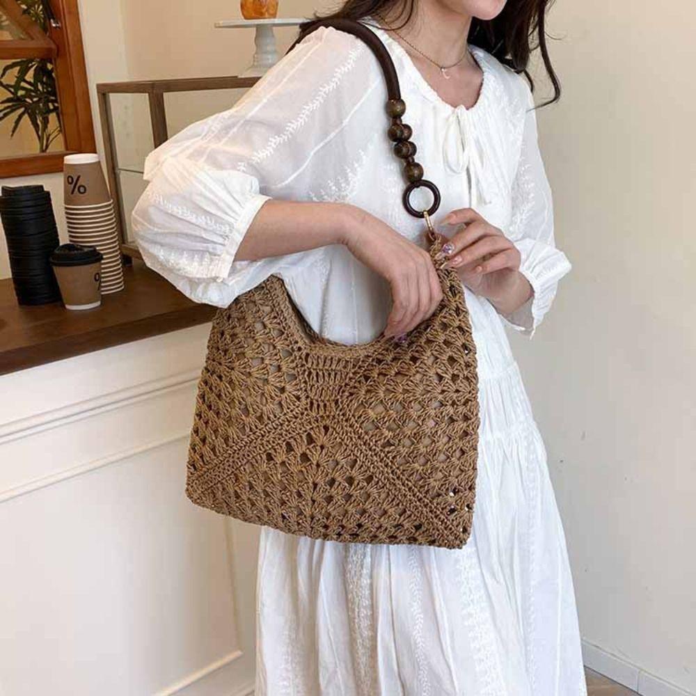 Beach Handbag Straw Woven Bag Hollow Out Hollow Shoulder Bag Trendy Bohemian Beach Bag  Girls