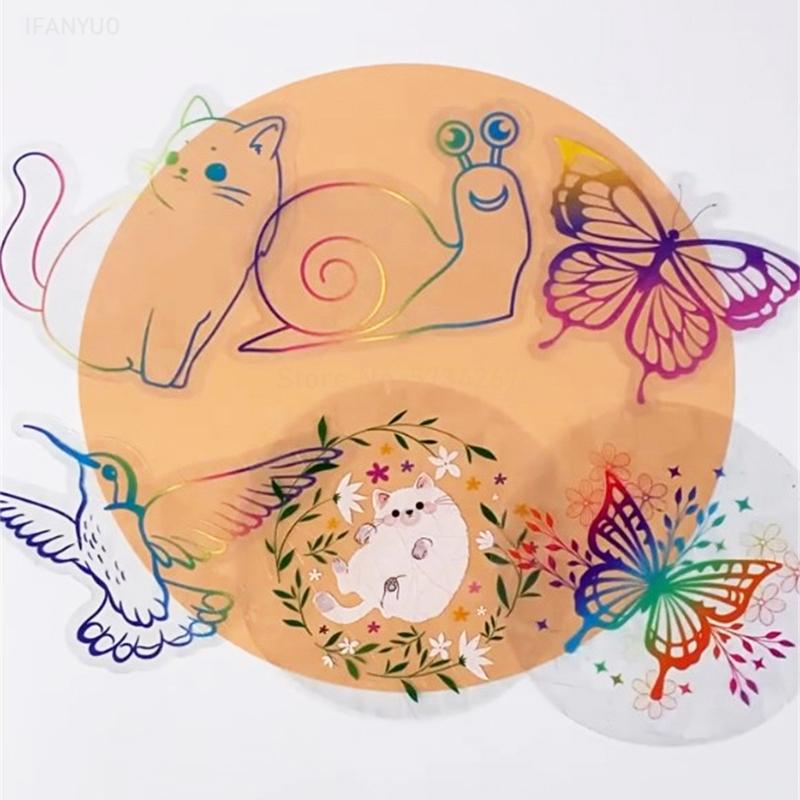 6 Stuks/Set Zonvanger Stickers Bohemen Vlinder Planten Dieren Mandala Lourts Regenboogmaker Statische Raamglas Decoratieve Film