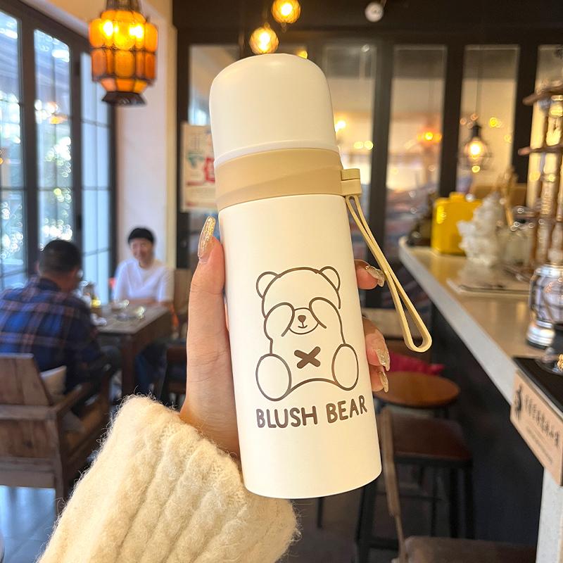 Portable Children s Thermal Cup High Aesthetic Value Water Cup for School Students Carry on Cover Can Drink Water Cup