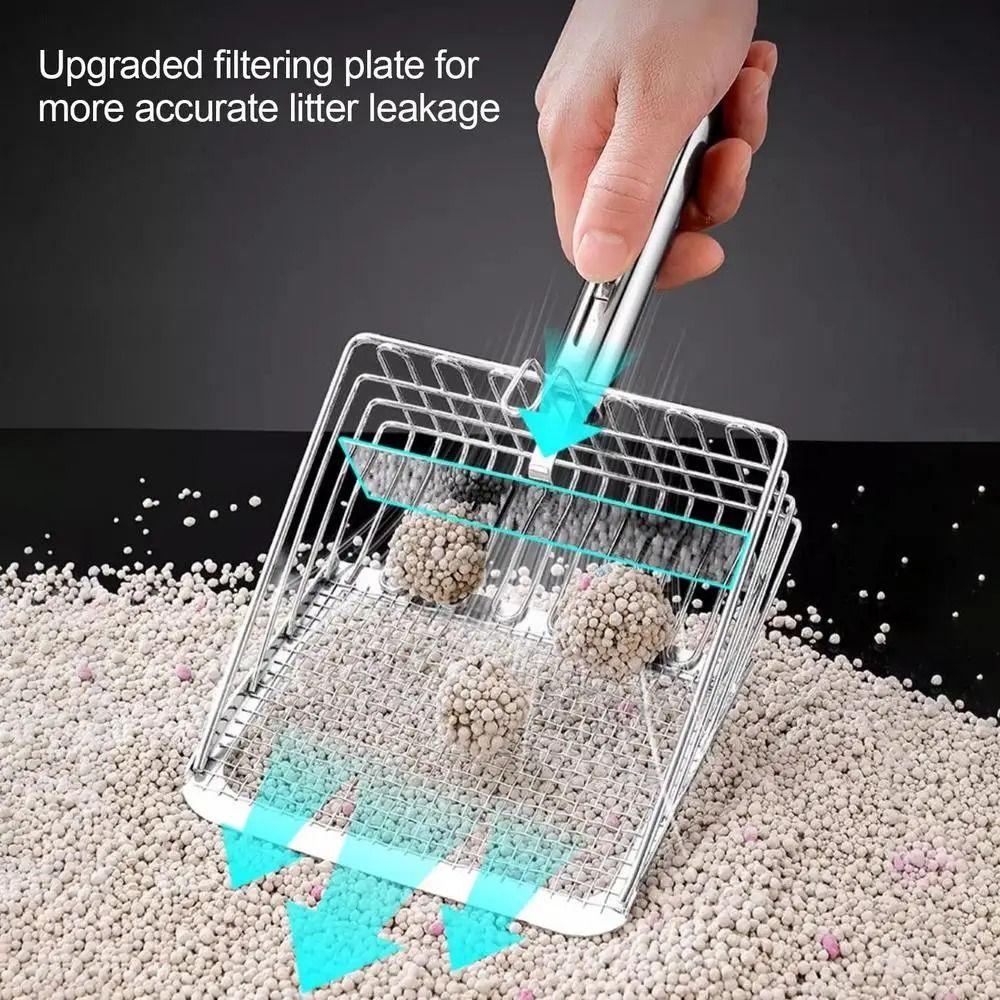 Ergonomic Handle Metal Cat Litter Scoop Stainless Steel Mesh Litter Box Scooper  Pet Cleaning