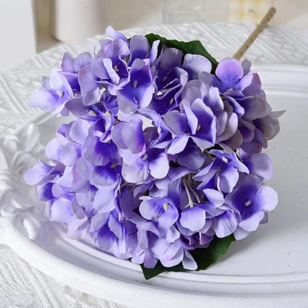 Wedding Garden 45CM Artificial Hydrangea Blue Realistic Fake Silk Flowers Colorful Home Decor