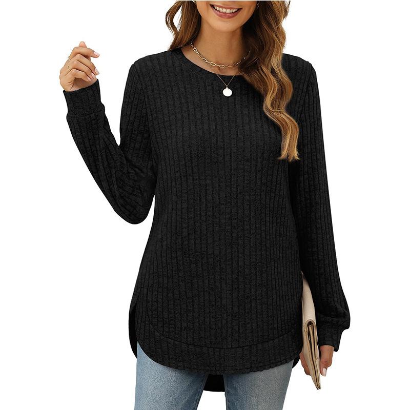 

TIFICY Women s Fashion Casual Spring Autumn Solid Color Print Long Sleeve O-Neck Blouses & Shirts S чёрный
