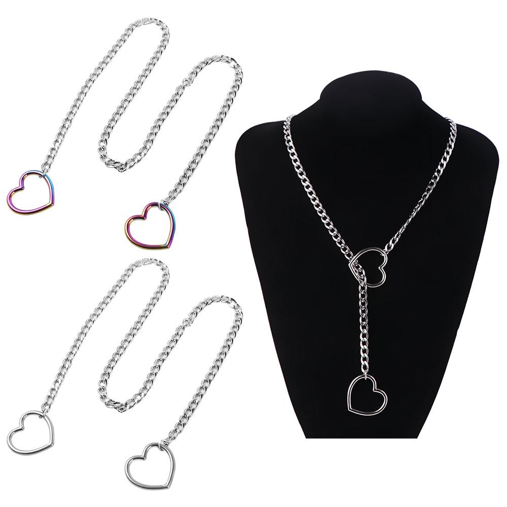 Adjustable Heart-shaped Necklace Stainless Steel O-ring Clavicle Chain  Party Wear
