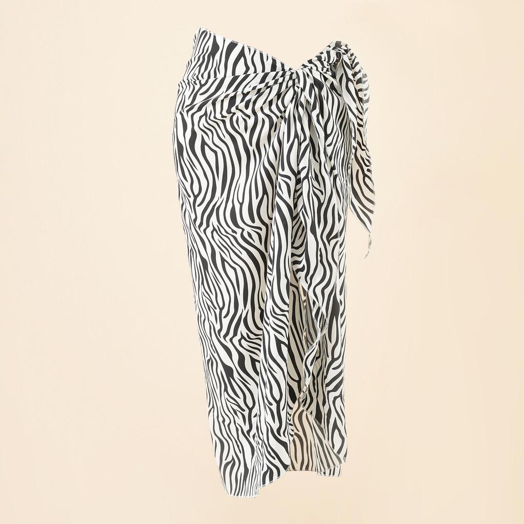New Summer European And American Style Leopard Print Beach Vacation Chiffon Tie-Dye Lace-Up Beach Wrap Skirt
