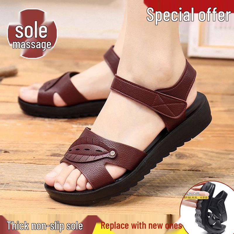 Women's Summer Soft Sole Non-slip Flat Sandals - 2025 Fashionable & Comfortable for Middle-aged