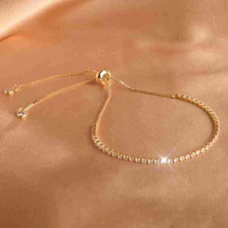 Elegant Zircon Crystal Bead Bracelet Women 18K Gold Plated Titanium Steel Delicate Chain With Sparkling Cubic Zirconia