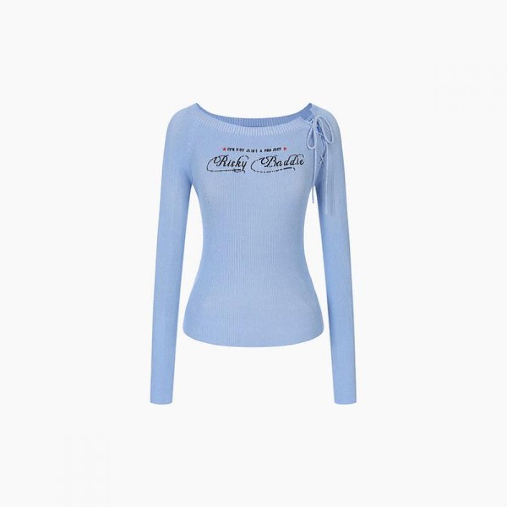 Egoist Asymmetric Lace Up Boatneck Knit Pullover  Es2kl362 
