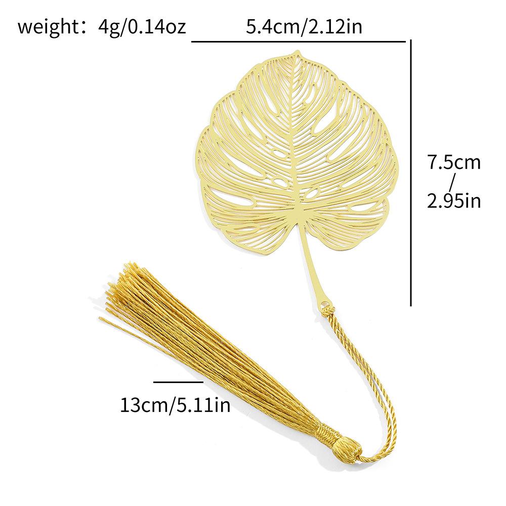 1Pc Golden Retro Art Metal Plant Vein Bookmark with Tassel Reading Book Accessories Index Tab Fringe Gift for Teachers Students