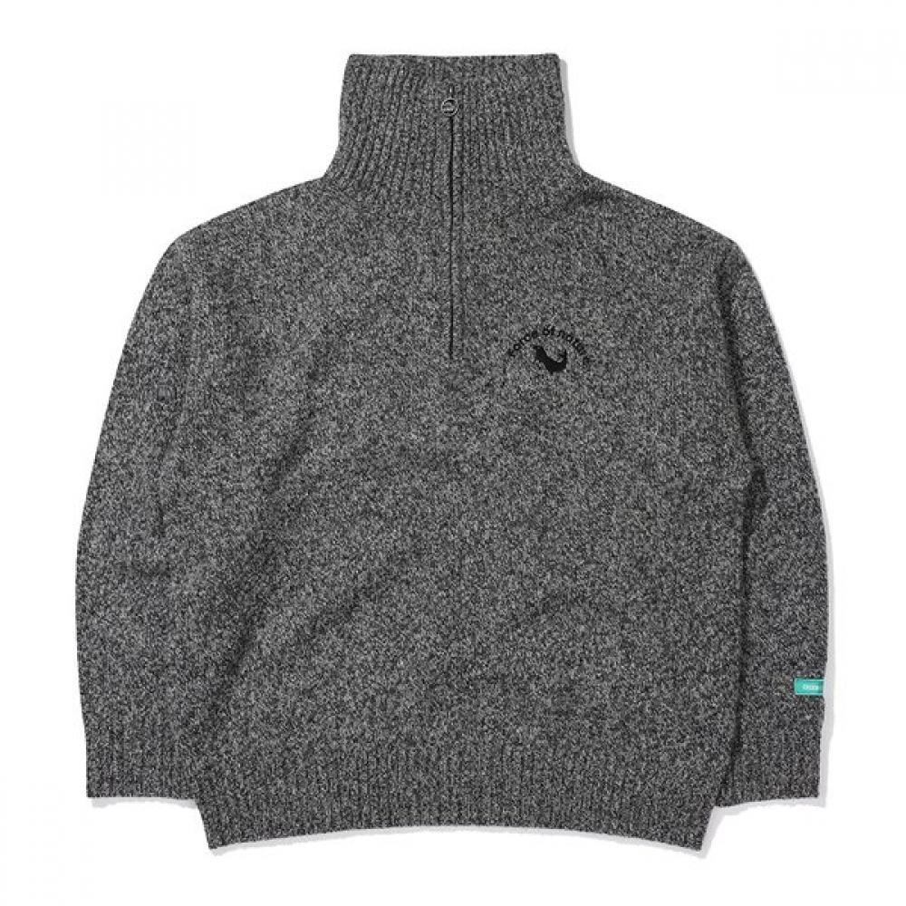 Mix Texture Half Zip Sweater  Charcoal  [23fw] 090