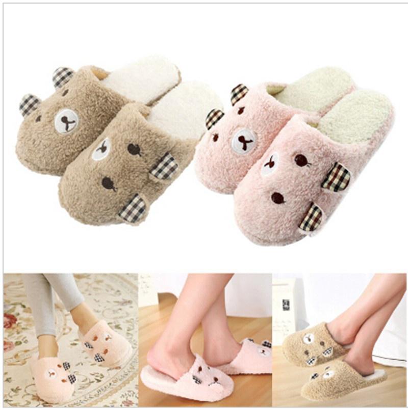Cute Bear Winter Warm Anti Skid Slippers Soft Plush Indoor Couple Home Slipper Shoes