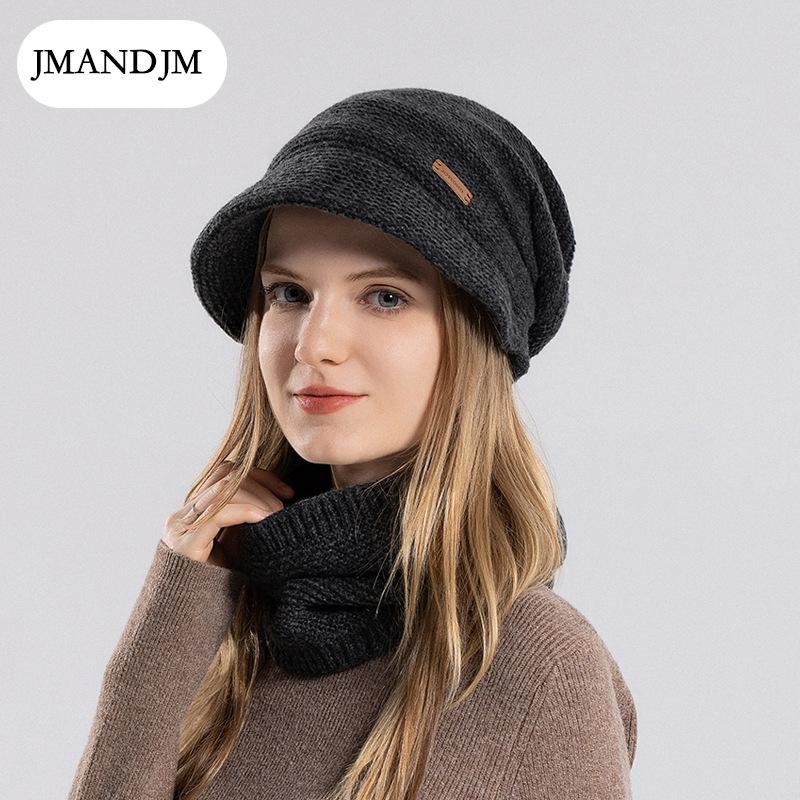 Zimowy kapelusz, zestaw szalika, aksamitny, wiatroodporny i ciepły kapelusz dzianinowy, kapelusz damski z rondem, ochrona uszu, wełniany kapelusz.