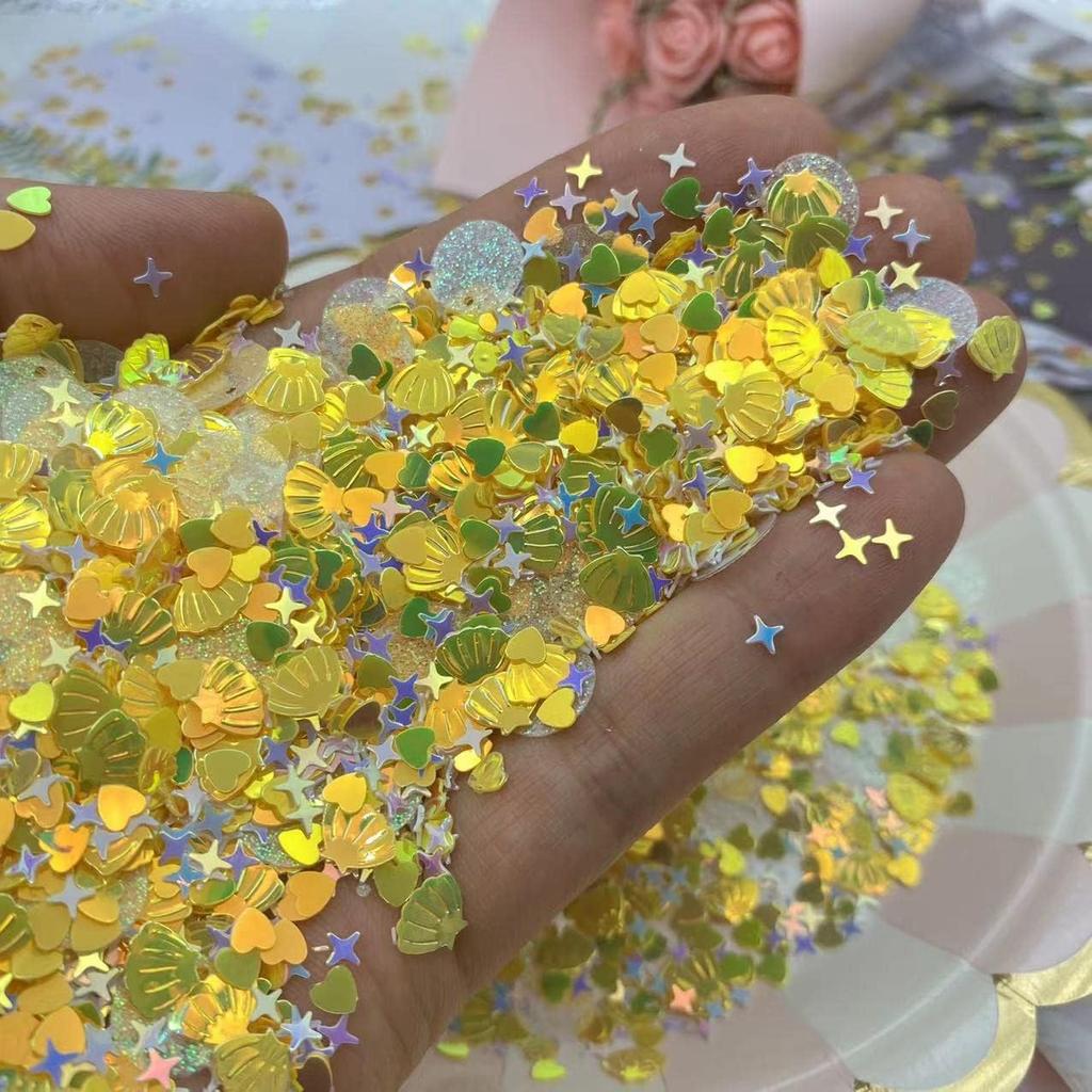 2000 Piece Mermaid Seashell Glitter PVC Table Confetti for Wedding, Birthday, Bridal Shower, Valentines Party Decorations (Pink)