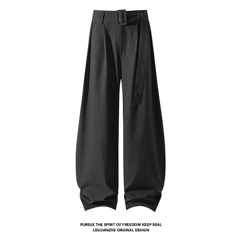 Men Loose Wide Leg Linen Like Curved Cut Casual Long Pants