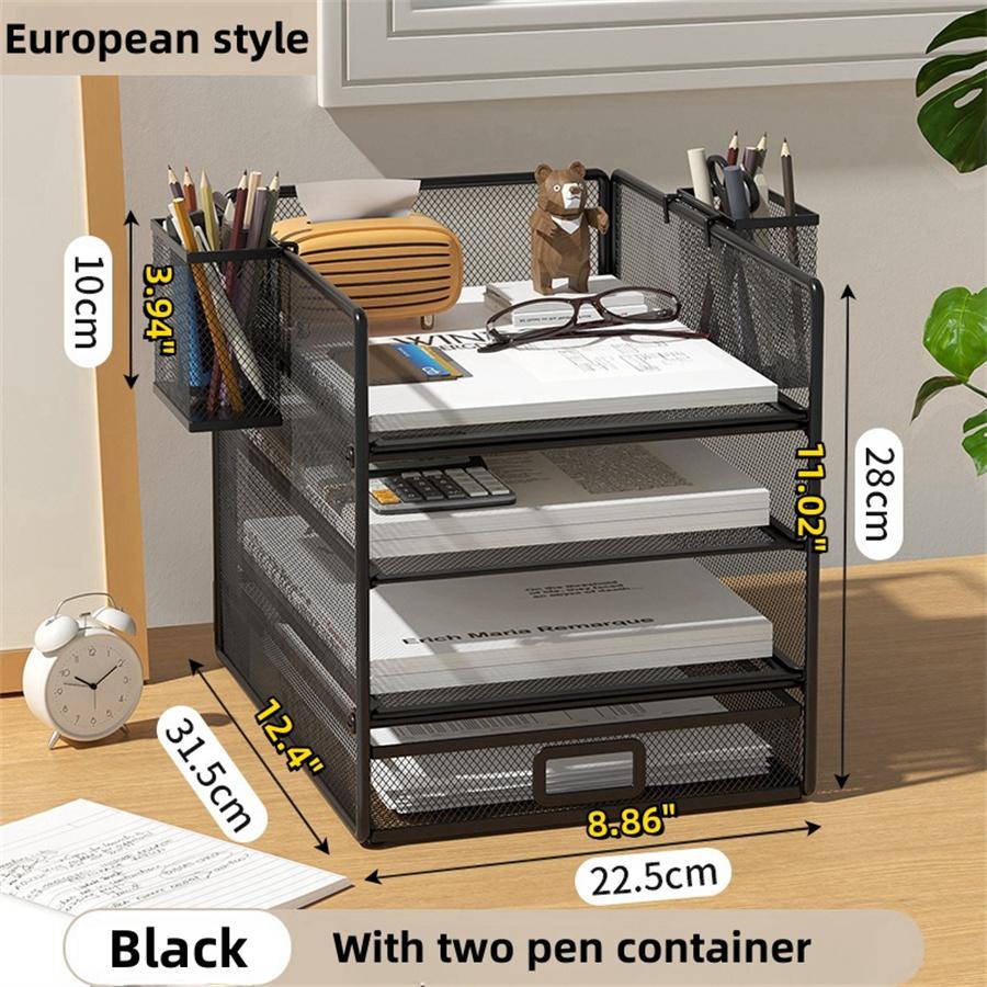 4 ayer A4 grid tray Metal desktop file Organizer Mesh desk suplies fle Organizer Trust tray holder with drawer suitable for home 9930₽