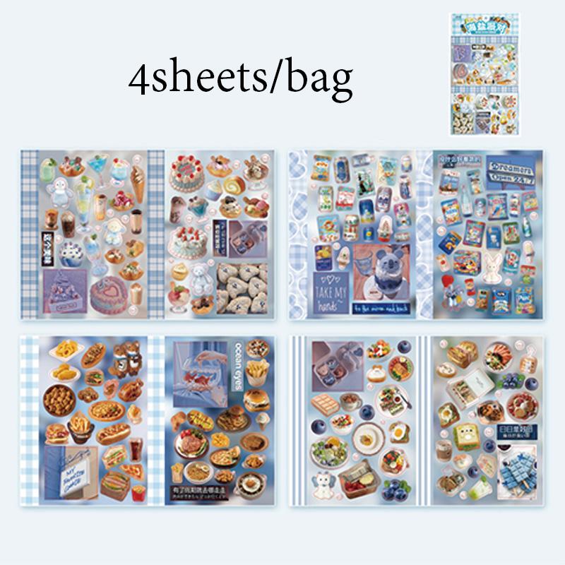 4sheets/bag Sticker Pack Korean Kawaii Food Stickers Scrapbooking Stationery DIY Handbook For Phone Case Notebook Decoration
