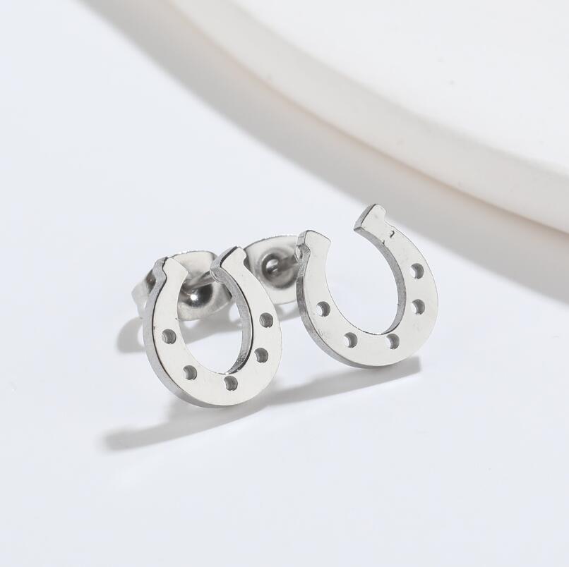 Stylish U-shaped Hollow Stud Earrings with Horseshoe Pendant for Women