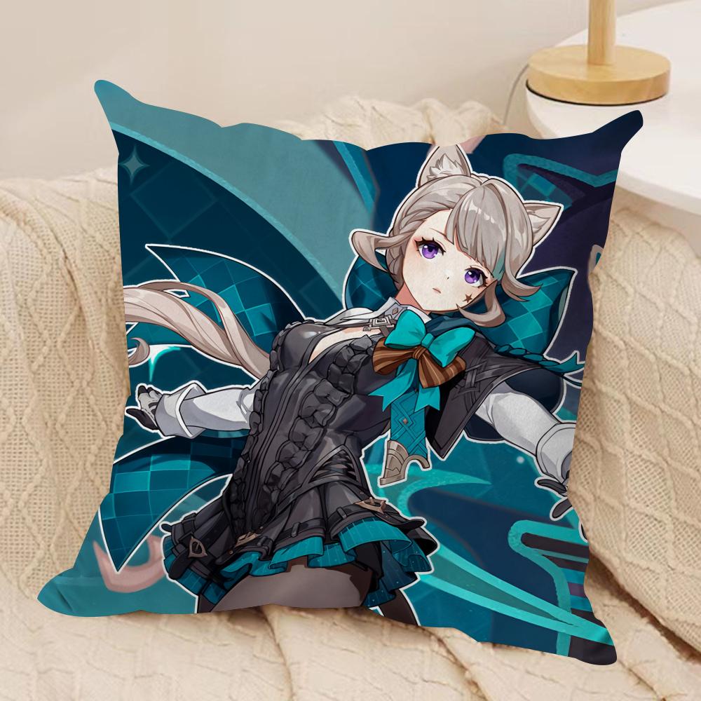 Lynette Genshin Impact Cute Cushion Cover Silky Short Plush Invisible Zipper Dustproof Sofa Pillow Case For Home Decor