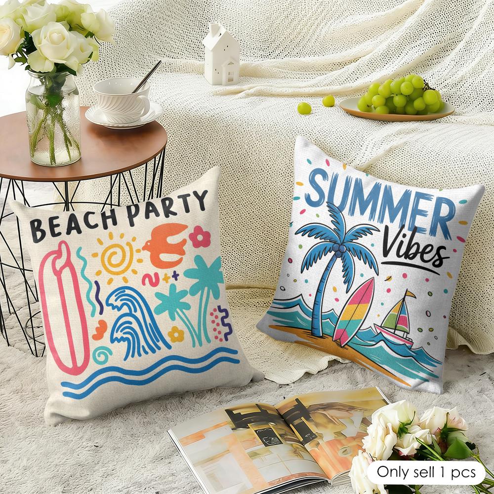 Summer Style Illustration Cushion Cover Natural Linen Organic Fabric DoubleSided Printing Sofa Home Decor Gift Pillow Case