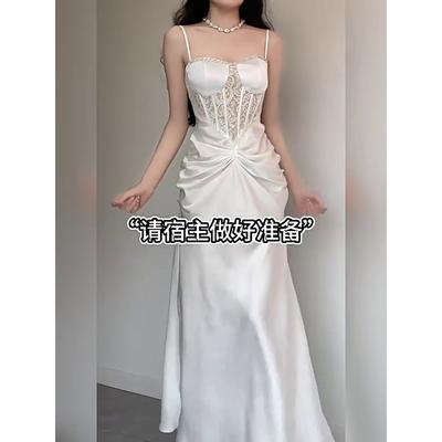 Lace Splicing Fishbone Suspender Dress Women's Summer Dress Skirt Temperament Waist Skirt High-end Hip-wrapped Dress