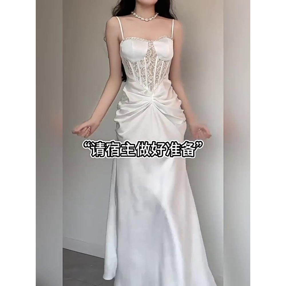 

Кружевное платье-комбинация с косточками, женское летнее платье, юбка с темпераментом на талии, высококлассное платье в обтяжку XL- (recommended 110-60kg)