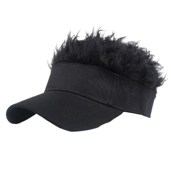 Novelty Sun Visor Cap with Fake Hairs Adjustable Peaked Wig Baseball Hat with Spiked Short Hair Funny Hip Hop Hat for Fancy Performance