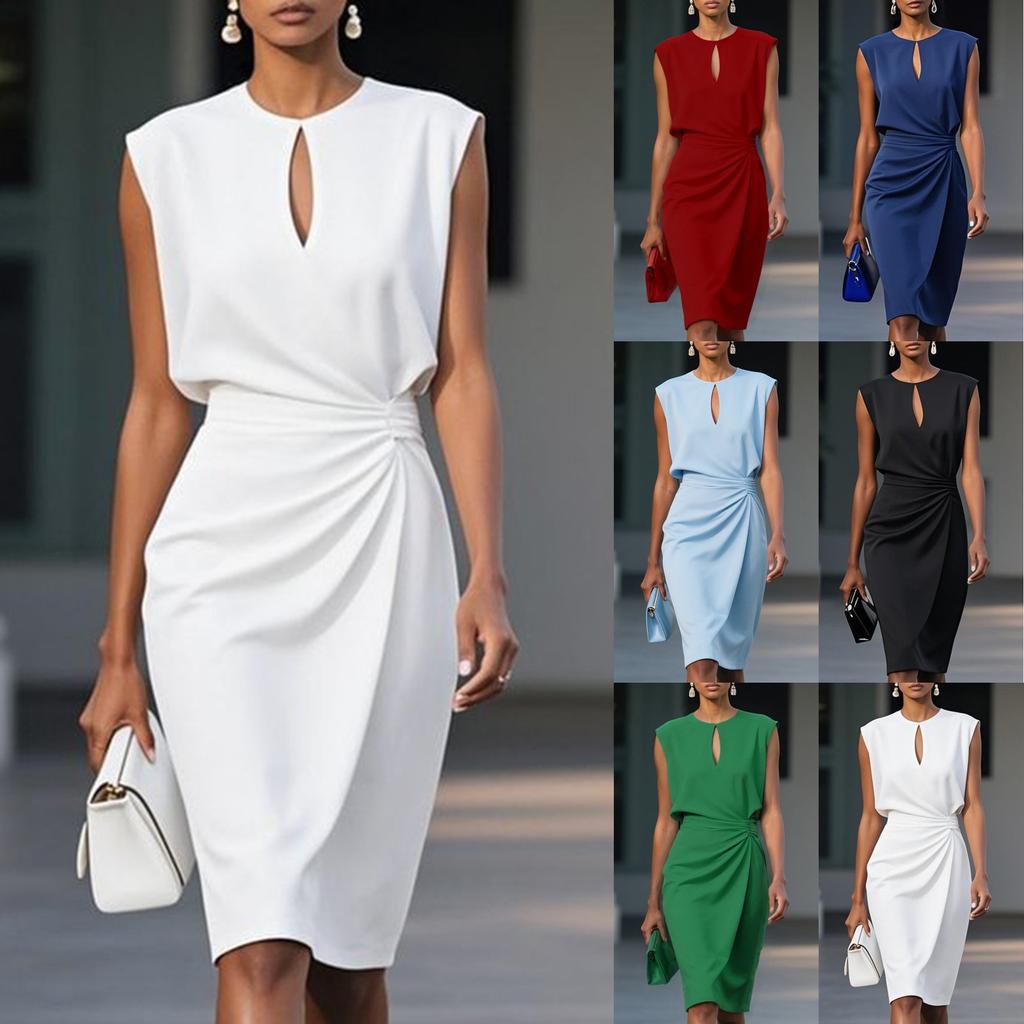 Women's Elegant Formal Party Bodycon Short Dress 2026 Summer Cocktail Wedding Guest Ruched Dresses with Metal Buckle