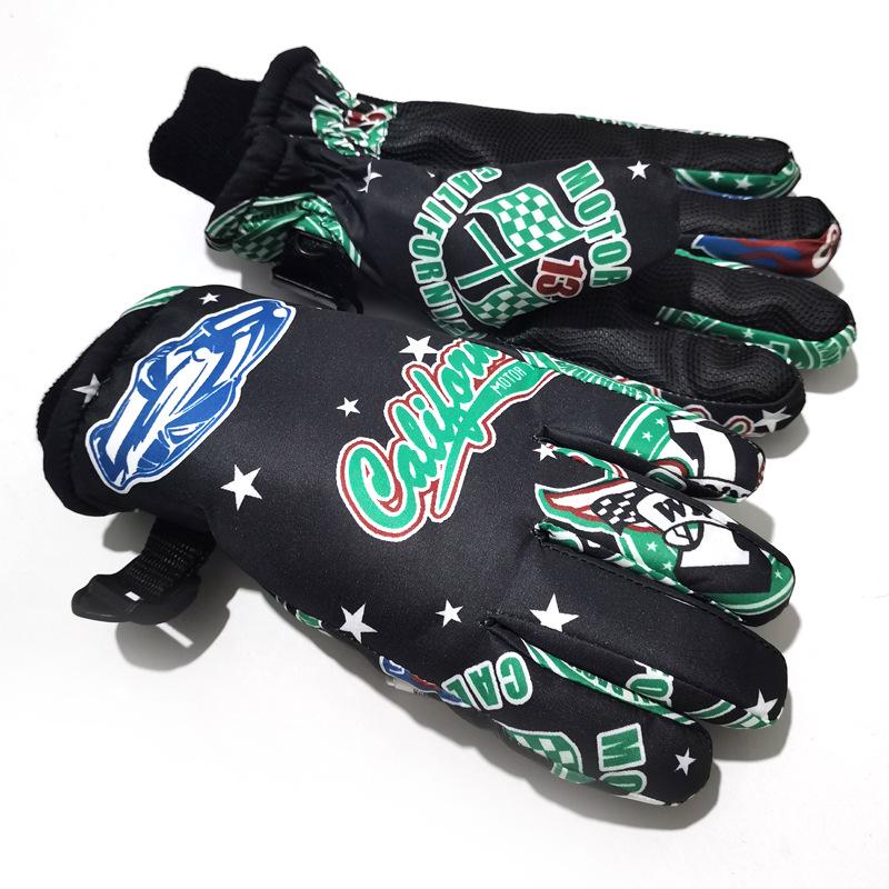 Children's Printed Electric Bike Gloves: Warm, Waterproof, Windproof Ski & Outdoor Cycling Gloves
