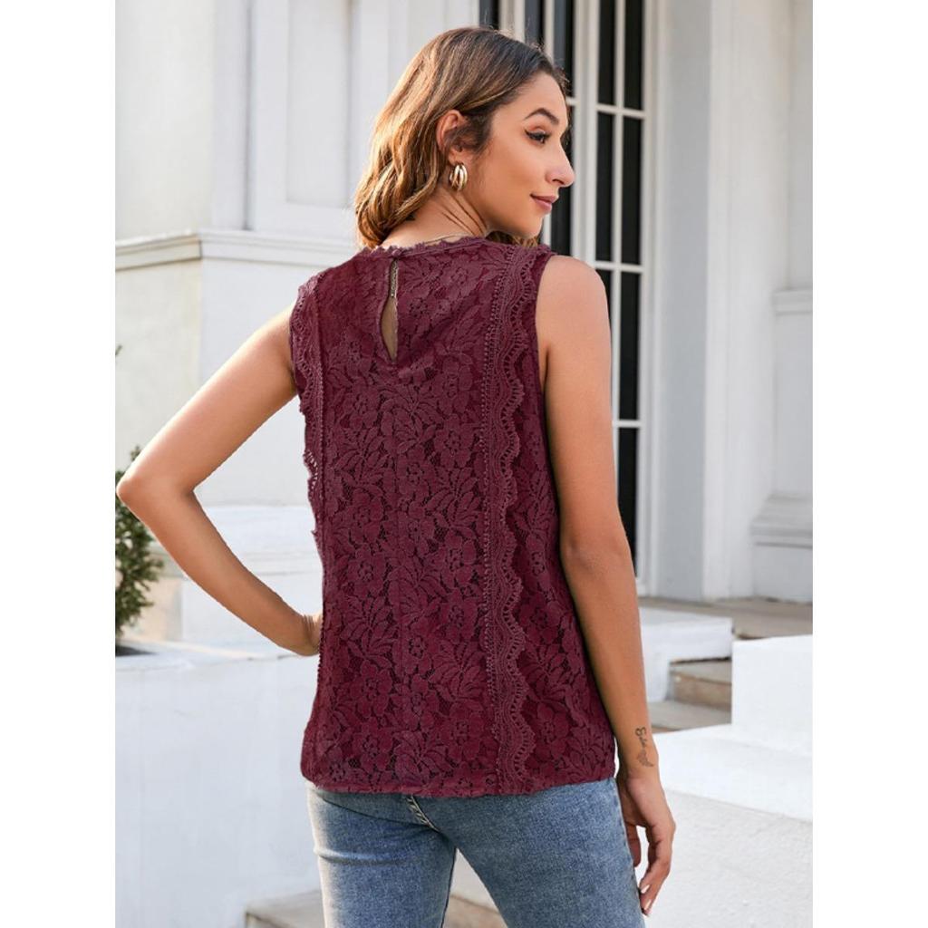 Nuovo Top Estivo Monocolore da Donna con Intrecci in Pizzo Sexy a Spallina Lavorato a Maglia Top in Pizzo
