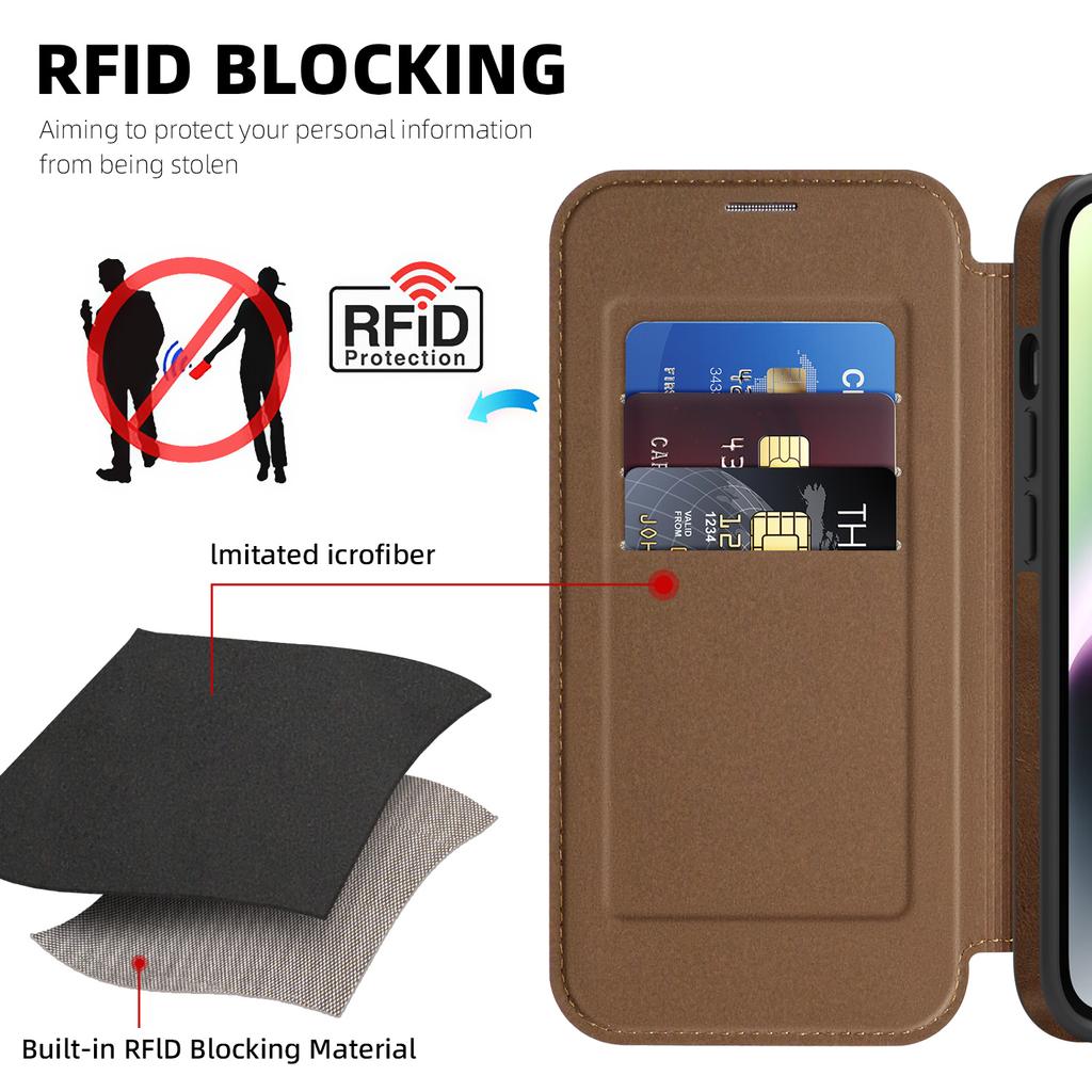For iPhone 14 Case Compatible with MagSafe RFID Blocking Card Holder Leather Phone Cover