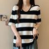 Navava Solid STripe Loose FiT ShorT Sleeve KniT T shirT Nk2176