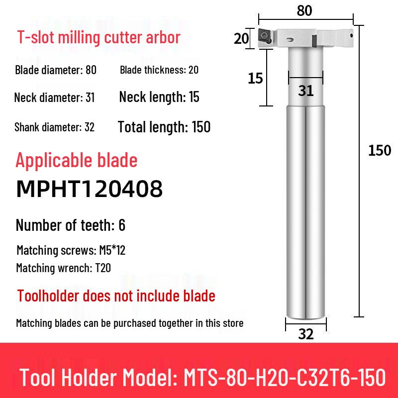 CNC T-Slot Milling Cutter with HTS Three-Sided Blade, Shank Thickness: 6, 8, 10, 12 Mm