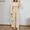 ZANZEA Women Long Sleeve Blouse and Pants Casual Two Piece Suit Sets