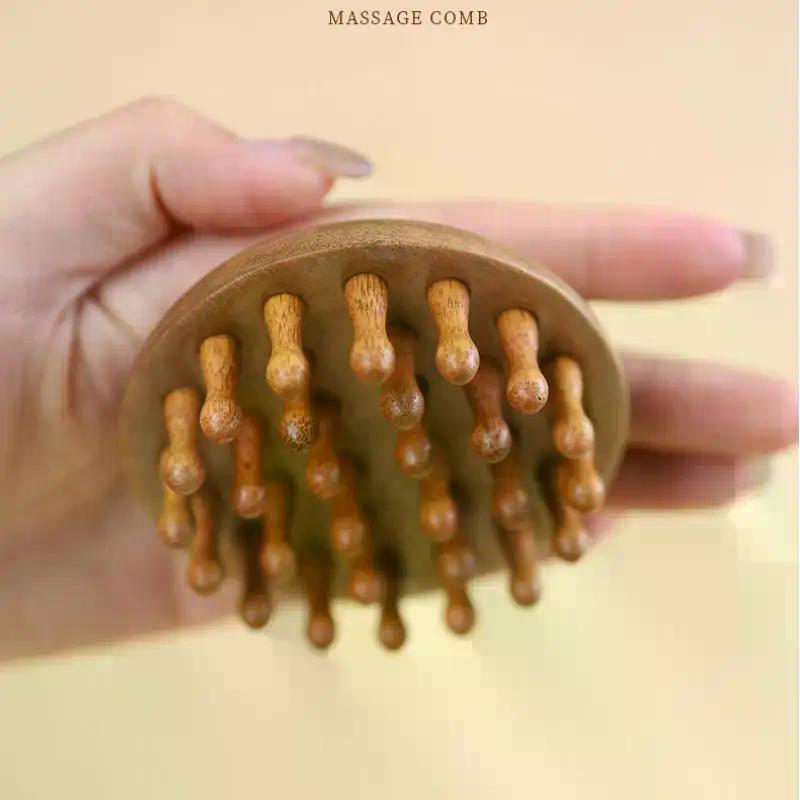 Multi-Functional Wood Therapy Massage Comb Scalp Head Massager Natural Garapa Circular Tooth Guasha Scraping Body Massager