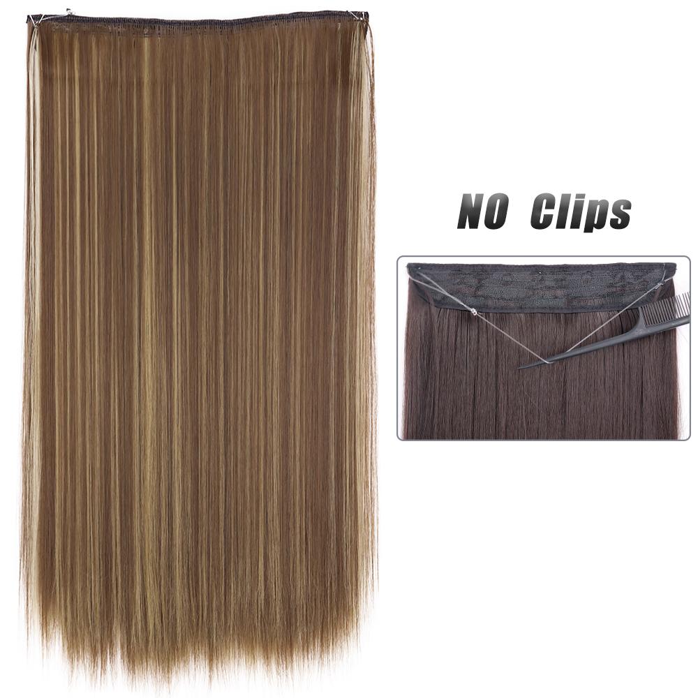 Women Fashion Long Straight Hair Extensions Synthetic Fiber Long Wavy Straight Invisible No Clips Hairpiece