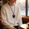   Pendant Necklace   Length PU Leather Cord Wooden Black   Pendant Necklace