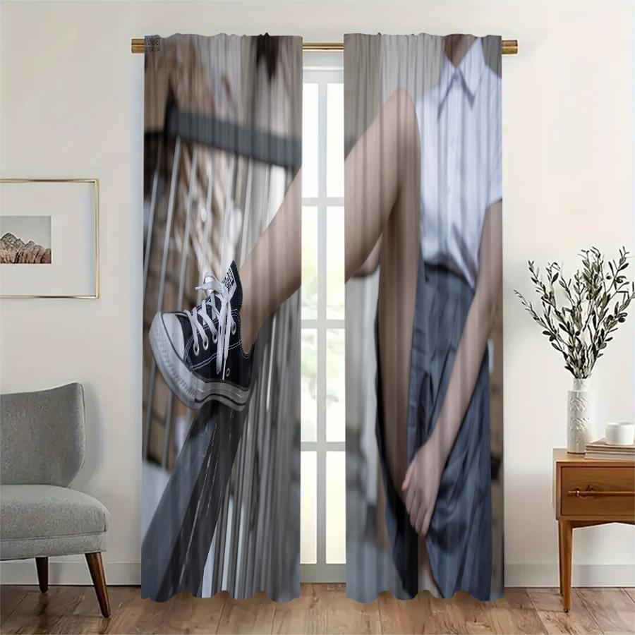 Pure and Innocent Girl Printed Curtains, Pole Bag Curtains, Bedroom and Living Room, Home Decoration, Room Decoration
