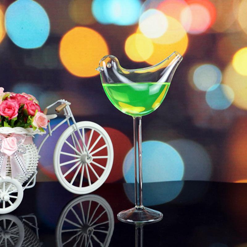 1Pcs Creative Bird Design Stemmed Cocktail Goblet Thick Transparent Glass Wine Goblet for Holiday Party Wedding Dessert