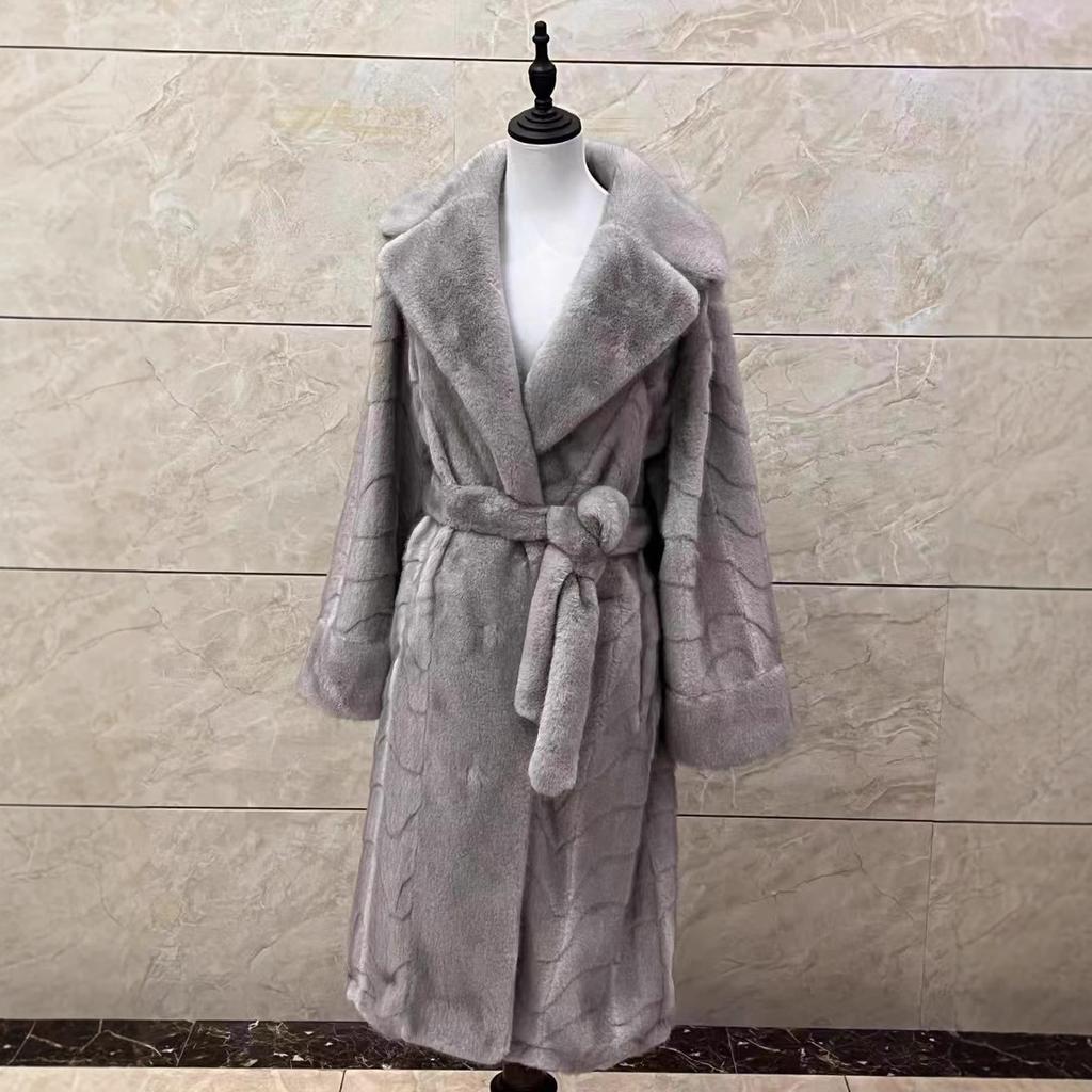 2025 Ny Vinter Fuskpälsrock Dam Förlängd Knälång Fuskpälsrock Förtjockad Varm Plysch Ytterlager