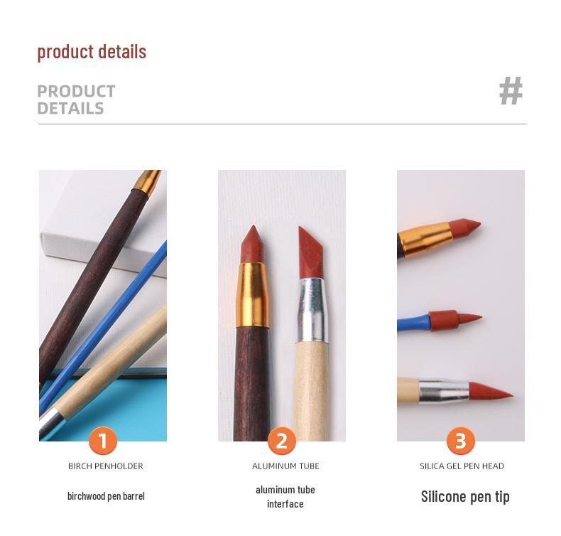 Ceramics 3 Silicone Brush Set with Wooden Penholder & Eraser for DIY Clay Crafting