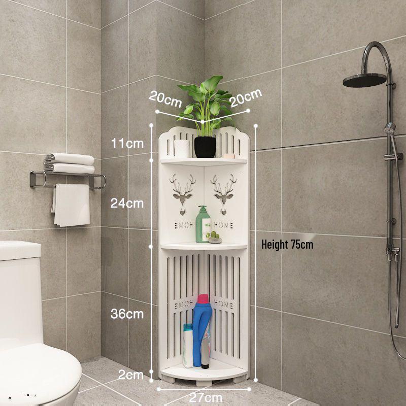 Prateleira de Canto Triangular para Chão de Banheiro para Artigos de Higiene