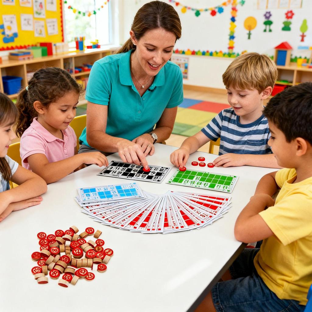 Vintage Wooden Bingo Game Set Large Print Cards Fun Family Group Activity for Parties, Classroom & Game Nights, Easy Reading