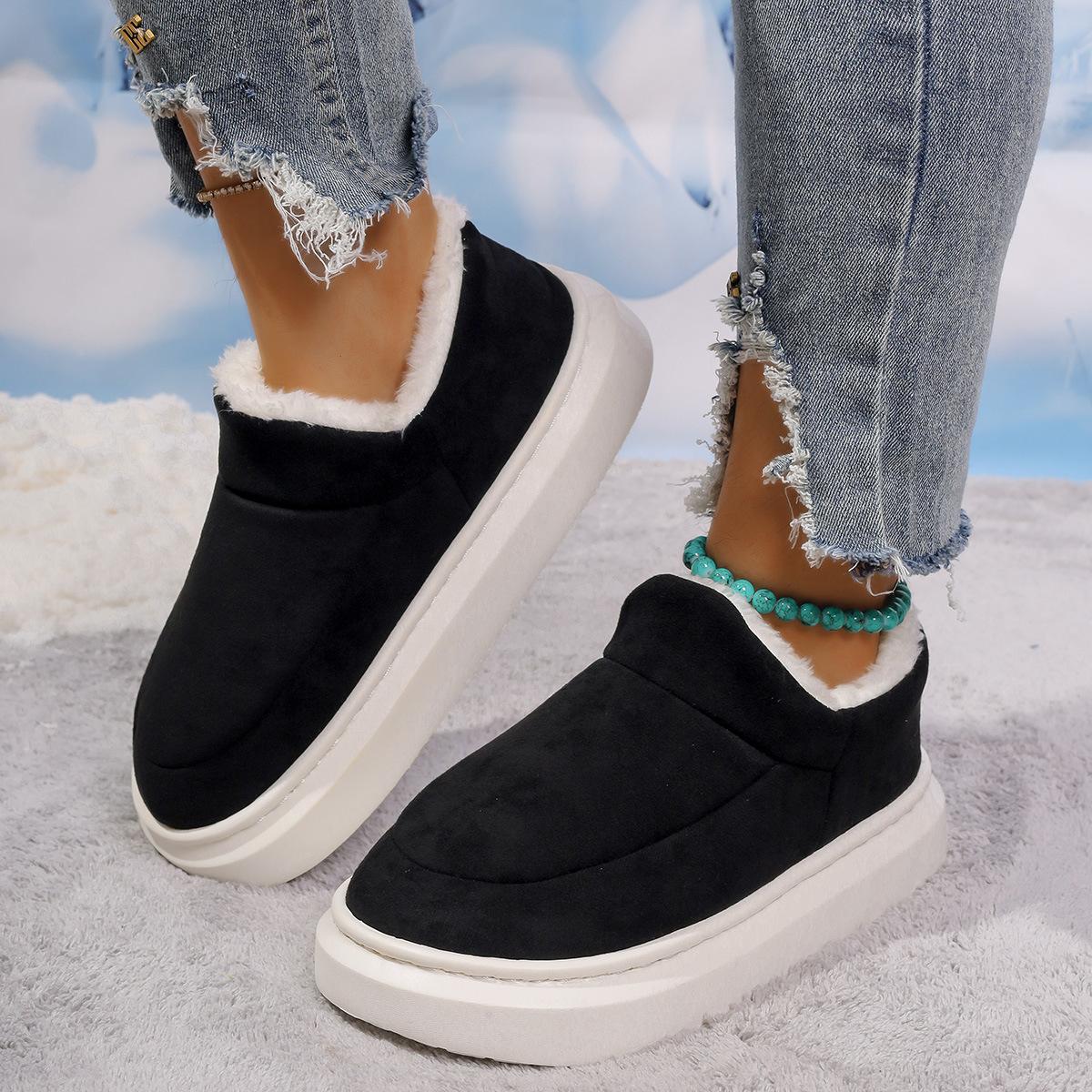 

Зимняя женская обувь, модная повседневная обувь на открытом воздухе, плюшевые теплые хлопковые ботинки для женщин, нескользящие ботинки на платформе для снега Botas Mujer 39 чёрный