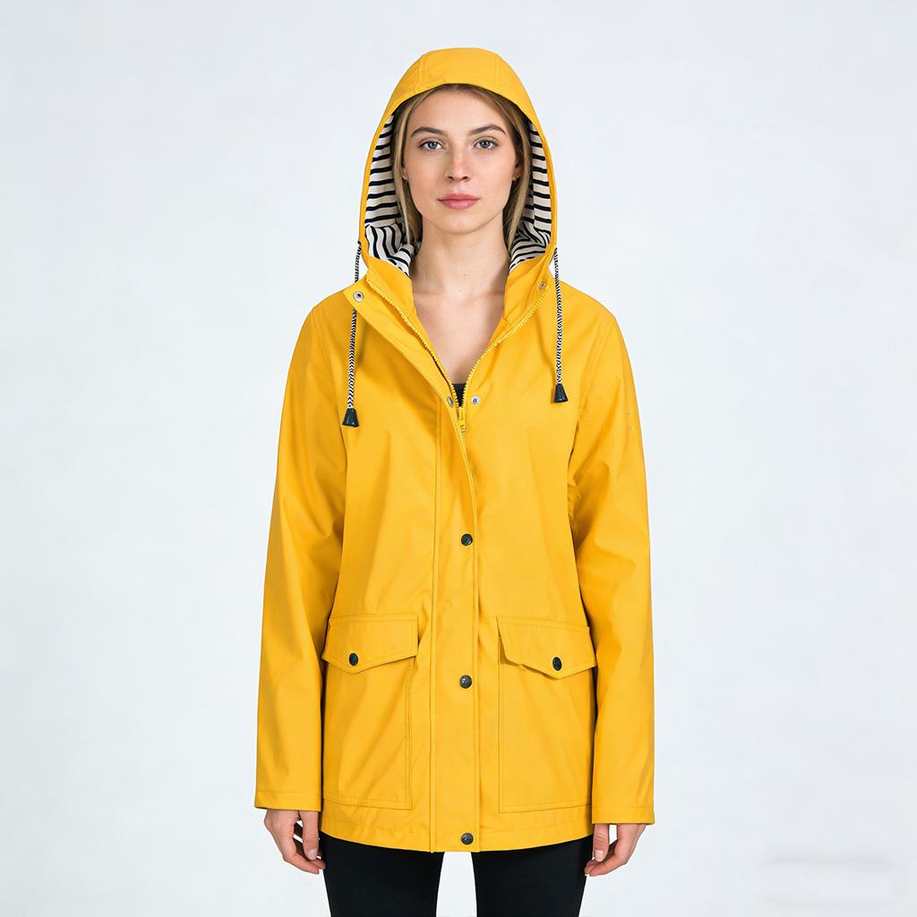 Women's Autumn and Winter Trench Coat Waterproof Women Rain Jacket Windproof Hooded Outdoor Plus Solid Raincoat