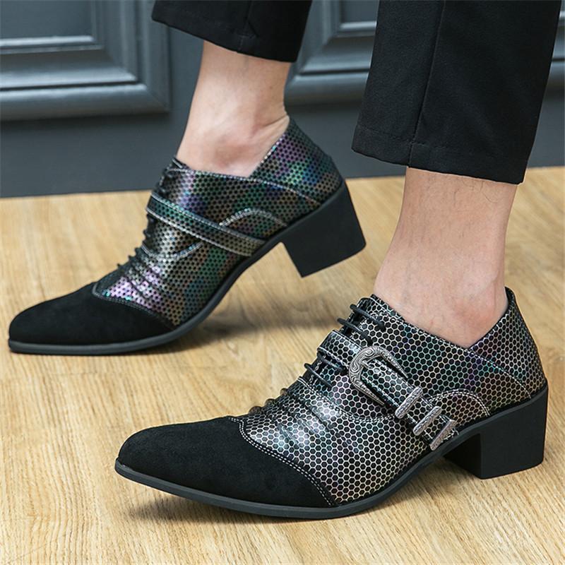 New Men's Charm Mixed Patchwork Monk Strap Pointed Height Increasing Shoes Male Dress Wedding Homecoming Footwear Zapatos Hombre