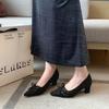  Fat Mm Temperament Black Bow Single Shoes Light Mouth Satin High Heels Plus Fat Wide Large Size Women's Shoes