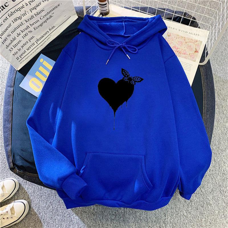 Autumn 2025 Women's Love Heart Print Hooded Jacket: Casual Versatile Plus Velvet Hoodie