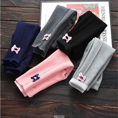 Autumn Winter Kids Girls Plus Velvet Legging Girls Bow Decoration Trousers