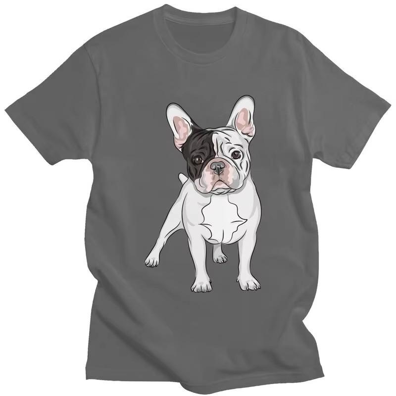 French Bulldog Graphic Tee for Unisex Short Sleeve Cotton T-Shirt Casual Frenchie Dog Print Top