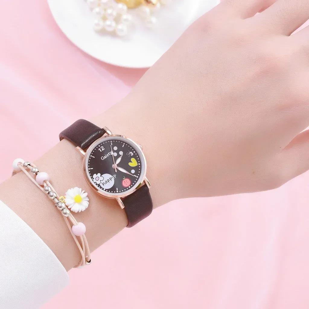 Kids Watches Pink Cute Children's Wristwatch Cartoon Pattern Quartz Watch Set for Girls Fashion Students' Clock