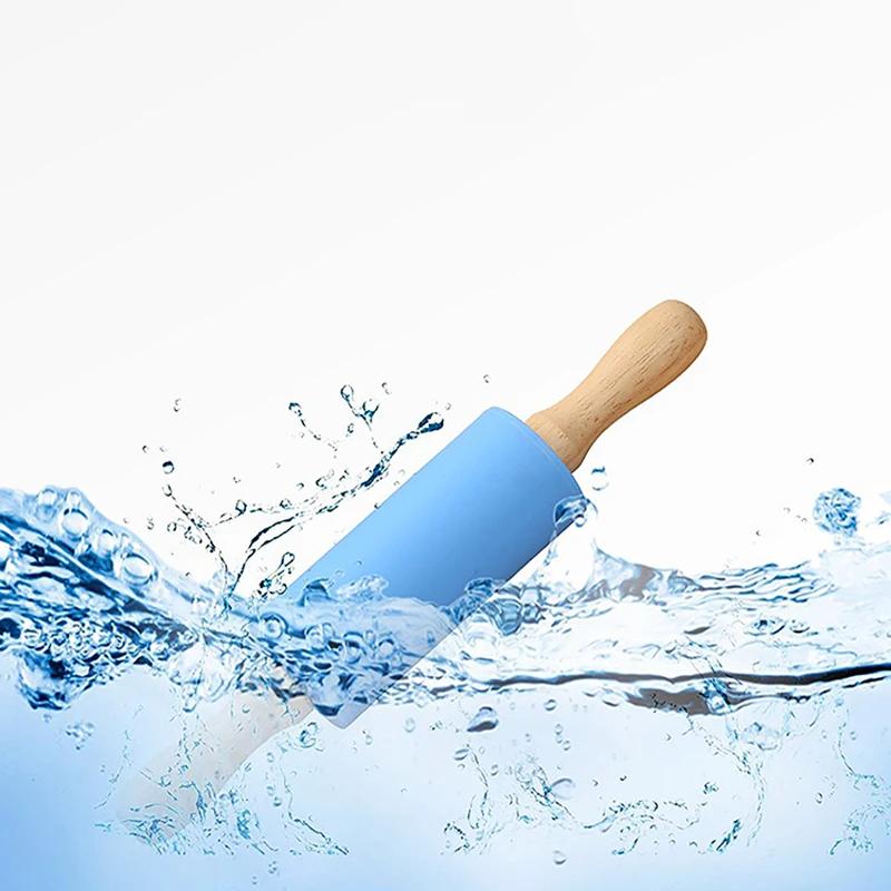 31cm Antihaft-Silikon-Nudelholz 4 Süße Farben Holzgriff Gebäckteig Mehlroller DIY Pasta Keksteig Backwerkzeug